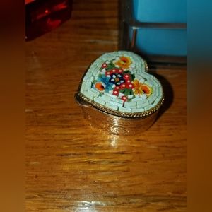 Vintage Mini Heart Moseic Italian Jewelry/Pill/Urn Box